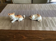Vintage Porcelain Ceramic Ginger Stripe Cat Ornament Quantity 2 Good Condition.