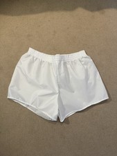White Crisp Nylon Vintage Retro Football Gym Workout Shorts 34/36W