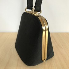 Vintage Small Black  Framed Handbag Grosgrain Fabric Evening Bag 11x11x8cm