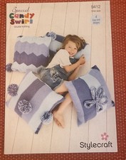 4 KNITTED CUSHION COVERS BOLSTER CHEVRON STRIPE VTG DK KNITTING PATTERN SC 9412