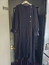 Navy Dress With Buttons Long Sleeves By Zanzea Size M