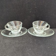 Two Clear Pressed Glass Espresso Coffee Cups And Saucers