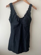 Bonmarche Swimdress Size 8-10 Black Stretch Padded Scallop Trim Beach Holiday