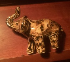 LA VIE COLLAGE SAFARI ANIMAL PRINT PATCHWORK DECOUPAGE CERAMIC ELEPHANT ORNAMENT