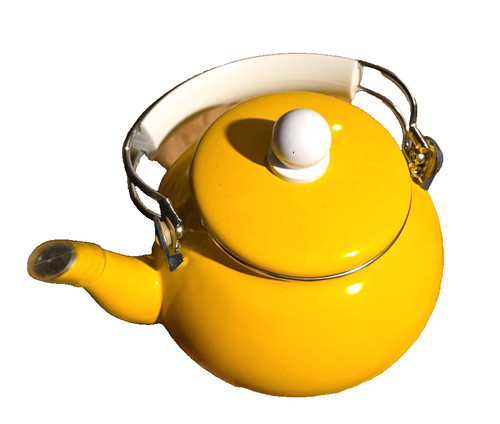 Teapot yellow enamel metal - teapot,