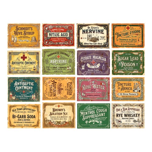 Vintage apothecary stickers - apothecary,