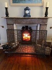 Elegant Geometric Large Fireplace Screen - Mesh Back Burnished Gold -