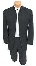Men's Black Mandarin Nehru Collar Tuxedo Jacket with Satin Trim Formal Suit 40L
