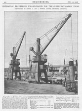 1906 Antique Engineering Print - Hydraulic Travelling Wharf Cranes for the Clyde