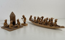 Hand Carved Nigerian Yoruba Thorn Wood Village Figures Boat work  African Bundle