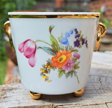 Vintage Petite Freiberger Porzellan Decorative Bowl On Round Feet & Gold Trim