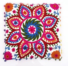 Suzani Cushion Cover Cotton Pillow Cases 16x16 Pom Pom Lace Throw Pillows Shams