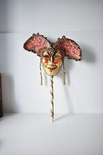 Original Venezia Mask on Long Stick Masquerade Ball Mask Made in Italy Carnival