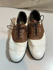 FootJoy AQL Men's Golf Shoes UK 8 Brown & White Leather Spikes Classic