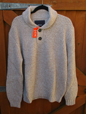 Mens Superdry Shawl Collar Jumper Chunky Knit Desert Taupe Beige Med 44" Chest