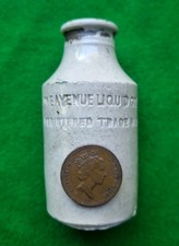 Vintage Antique Stoneware Ink Bottle THE AVENUE LIQUID GOLD (74mm) Minature