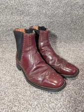 Brogue Dealer Boots oxblood leather Square Toe Vintage, metal tip on heels Sz 8