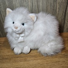 Keel Toys White Cat Kitten Fluffy Persian Soft Toy Plush Long Fur Pink Nose 