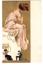 Postcard litho, Art Nouveau, girl, erotic, Raphael Kirchner, approx. 1898