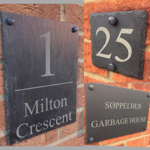 Rustic slate house - slate, sign