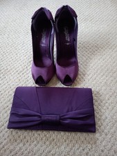 Lovely Ladies Purple Shoes Size 6 With Matching Clutch Bag By New Look/Wallis