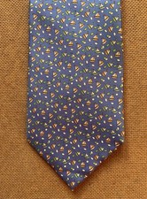 Salvatore Ferragamo 100% Silk Tie Blue Background Nautical Multi Sailing Yachts 