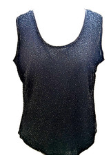 Vintage Gina Bacconi Beaded Black Evening Top - 100% Silk - size 16