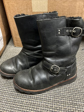 UGG Noira Black Leather & Sheepskin Boots with Buckles 1001733 Women's Size 6