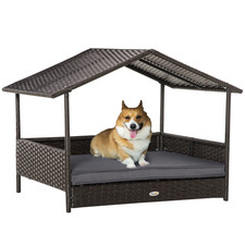 Dog House Rattan Pet Bed Wicker Soft Cushion Cat Basket Smal Medium Dogs Grey