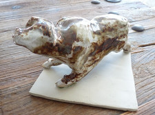 Stunning Mid Century Stylised Ceramic Bull Brown White Abstract Retro L10" x 5"W