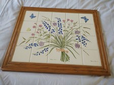 Maggie Jones Large Hand Painted Tile Board Spring Flowers Signed