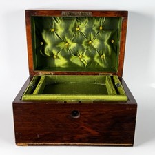 Antique Victorian Rosewood Jewelry Box c.1895–1915 – Tufted Green Silk Interior