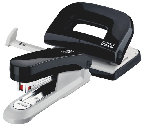 Novus black stapler and hole - and,