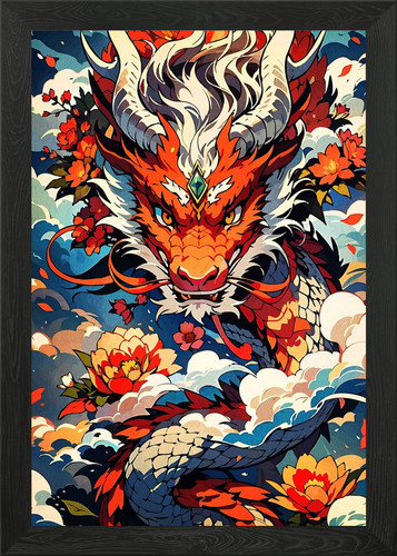 Chinese dragon with flowers - with,
