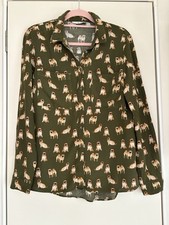 Tu Ladies Size 12 Green Shirt Blouse With Dog Print  Long Sleeves