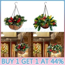 Pre-Lit Artificial Plants Hanging Basket Decorated with Berry Frosted Pine Cones