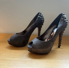 Pewter stiletto evening shoe