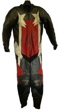 Mens Ashman Leather Motorcycle Motorbike 1 Piece Suit Red White Black 40" Chest
