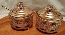 2x Glass Seasoning Containers Vintage Sugar Bowl Salt Server Spoon