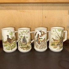 SET OF 4 VINTAGE HOLKHAM  POTTERY ENGLAND  GAME BIRDS MUGS 6" Tall (1000)