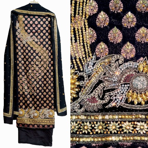 Black banarasi brocade silk - black,