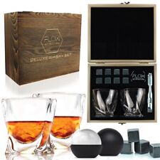 Twist Whiskey Glasses, 8 x Whisky Stones, Ice Ball moulds, Ice Tongs & Gift Box