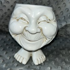 RESIN UGLY SMILING PLANT POT PLANTER  6" HIGH