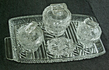 Vintage Art Deco Glass  Vanity  Dressing Table Trinket  5 Piece Set circa 1940s