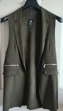 Faux Suede Long Line Khaki Waistcoat .Generous Size 8 .