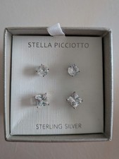Set of 2 Pairs of Stella Piccootto Sterling Silver Cubic Zirconia Earring Studs