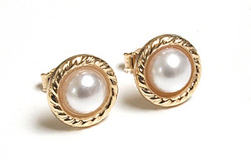 9ct gold pearl button studs - pearl,