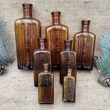 Vintage Amber Glass Poison Bottles Vintage Home Décor x7 Victorian Collectibles