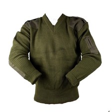 New Genuine Italian Army Issue Commando Green Wool Jumper V Neck  L  XL