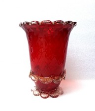 BEAUTIFUL  MURANO  VENETIAN  RUBY  RED  ART  GLASS  VASE